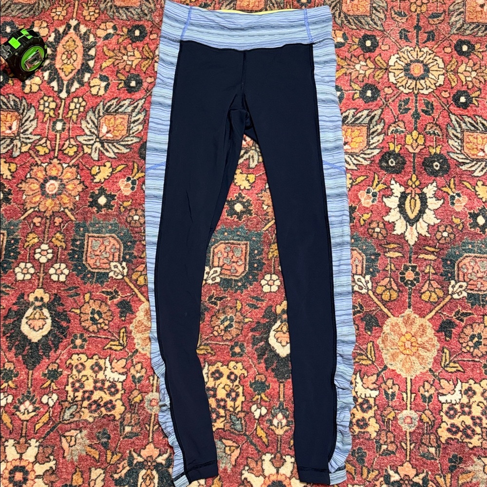 Lululemon Navy Leggings with Light Blue Stripes